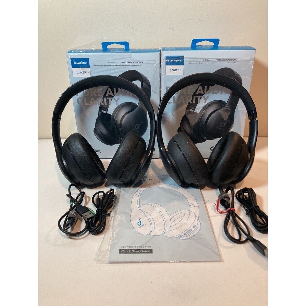 (2) Soundcore by Anker Life 2 Neo Over-Ear Wireless Headphones Bluetooth- EUC